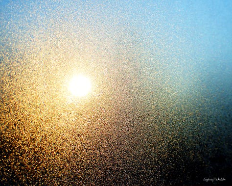 A selection of six winter images is displayed: snowy branches against white sky; icicles with droplet; stacked snowflakes; frozen bubble on snow; frosty sunrise; snowbank close-up.