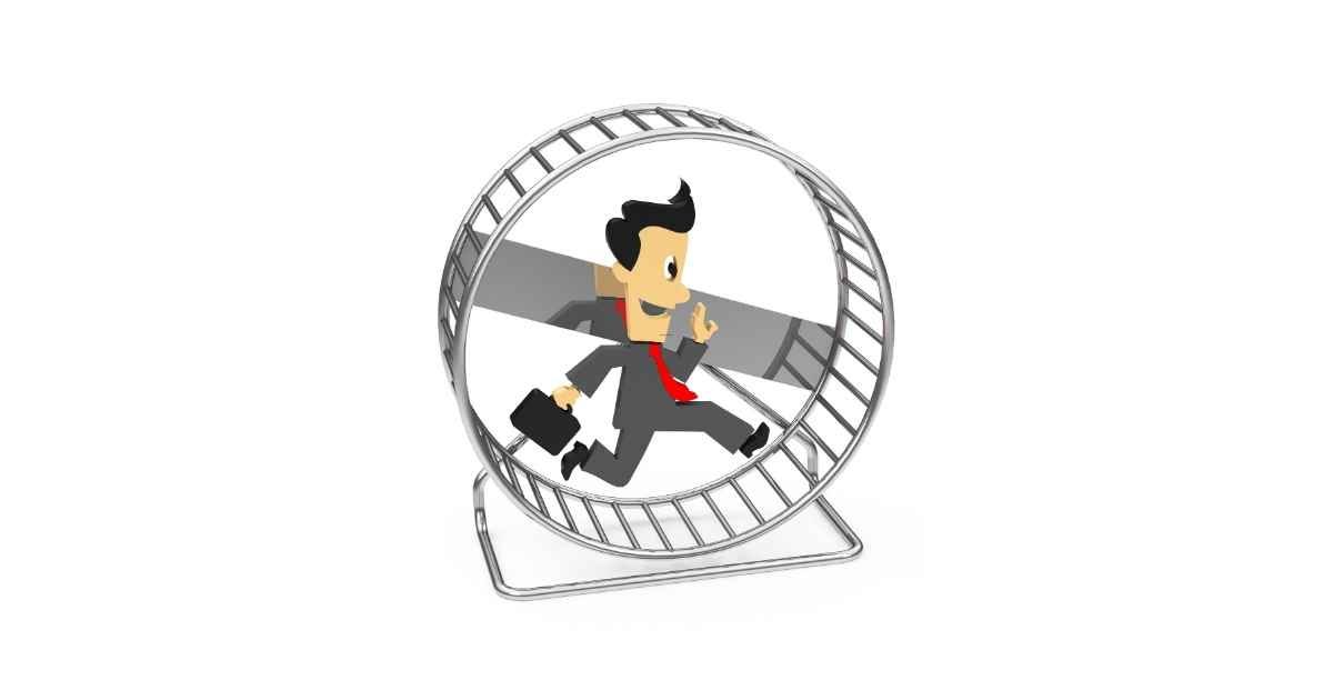 Man running on a hamster wheel