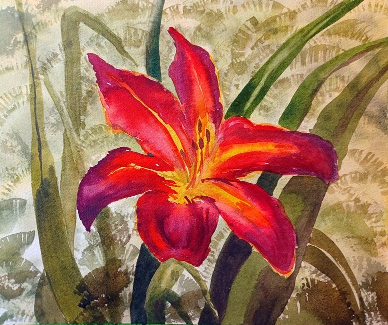 red lily on dappled background