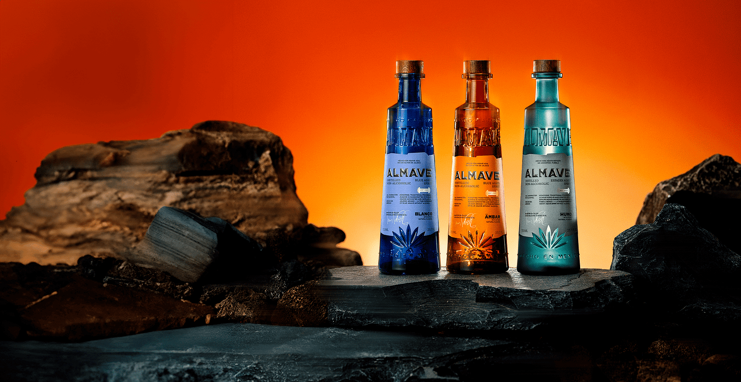Almave non-alcoholic spirts in three bottles Almave non-alcoholic spirts in three bottles