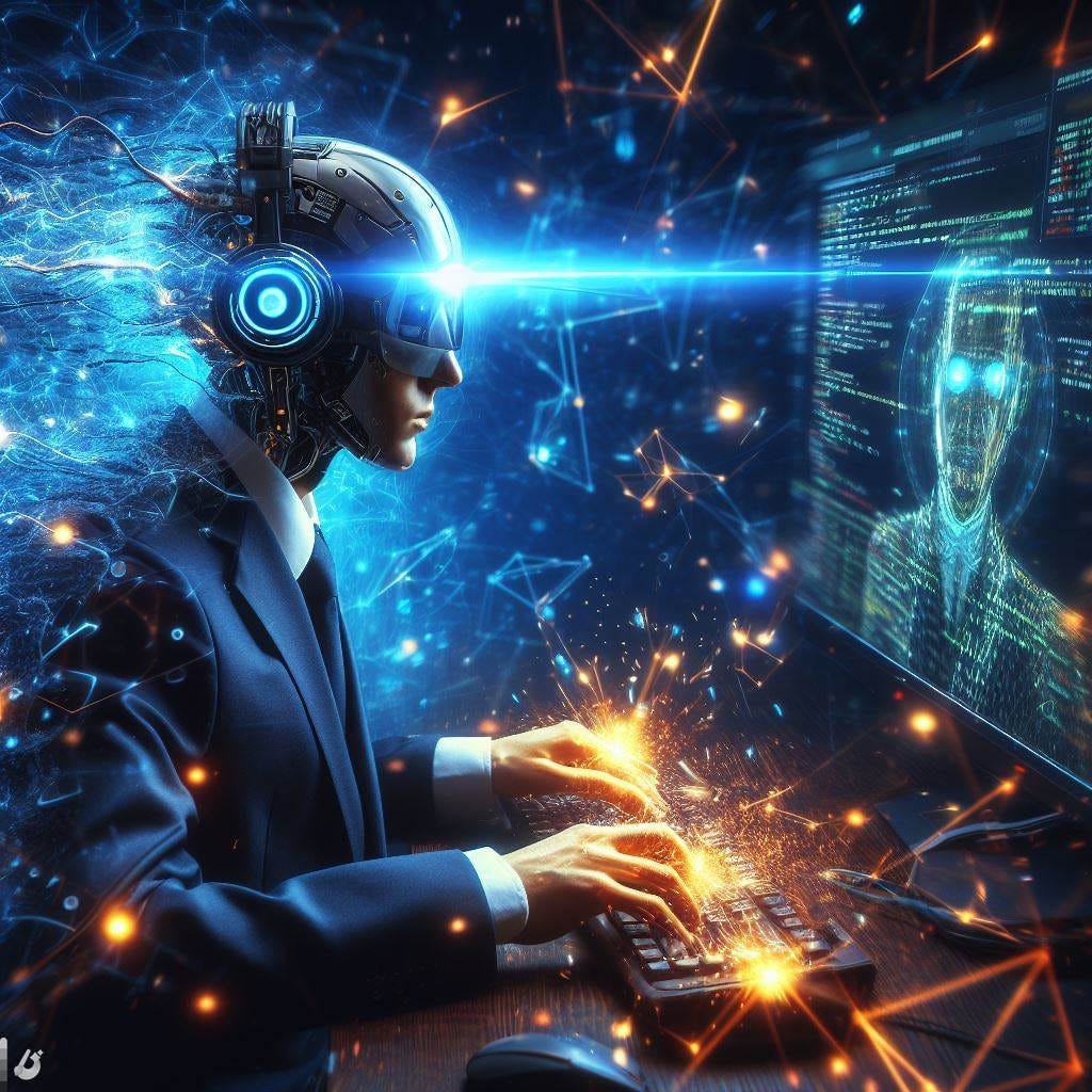 copilot ai pair programmer coding with sparks coming out of ears at lightning speed through cyber space