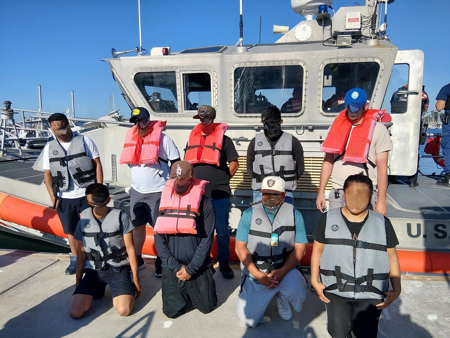 Nine undocumented migrants aboard a small boat were taken into custody in Mission Bay, California, on August 1, 2026. (US Coast Guard photo)
