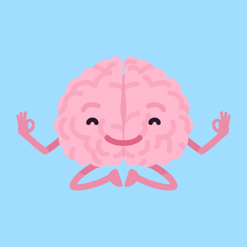 A pink brain emoji sat in a yoga position