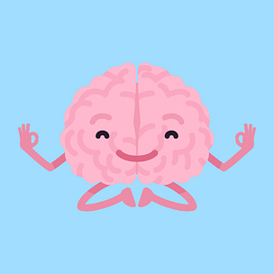 A pink brain emoji sat in a yoga position