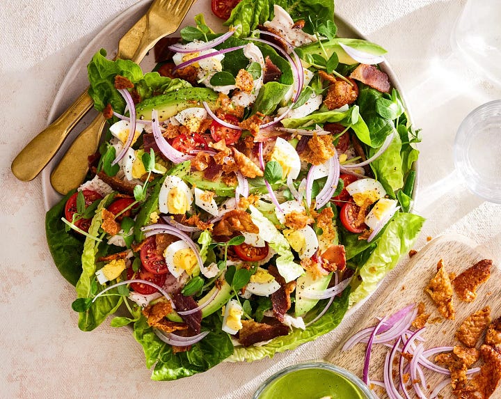 paleo Cobb Salad, grain-free pound cake, grain-free cookies and brownies and dairy free fettuccini