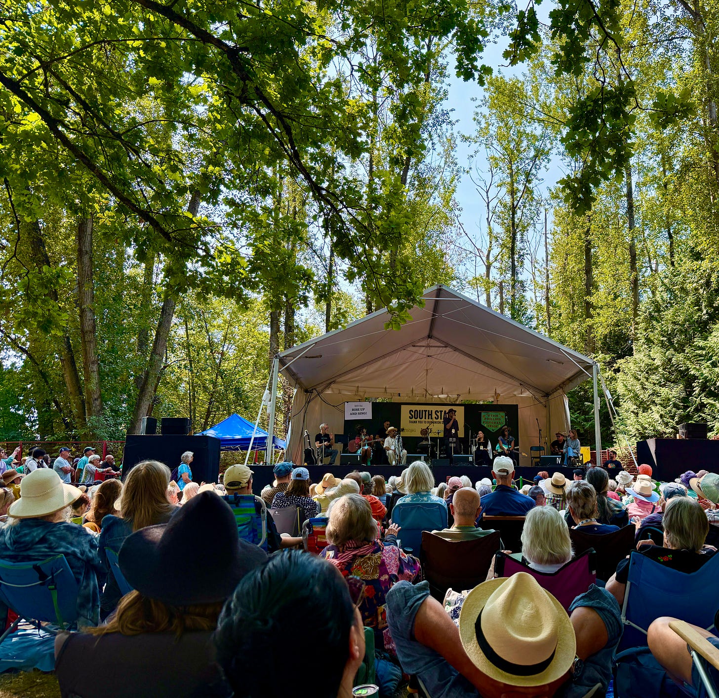 Sunday morning “church” at the Vancouver Folk Music Festival.  Singing along as Ruby Singh & the Future Ancestors belt out “Stand by Me.” Photo by JPC.