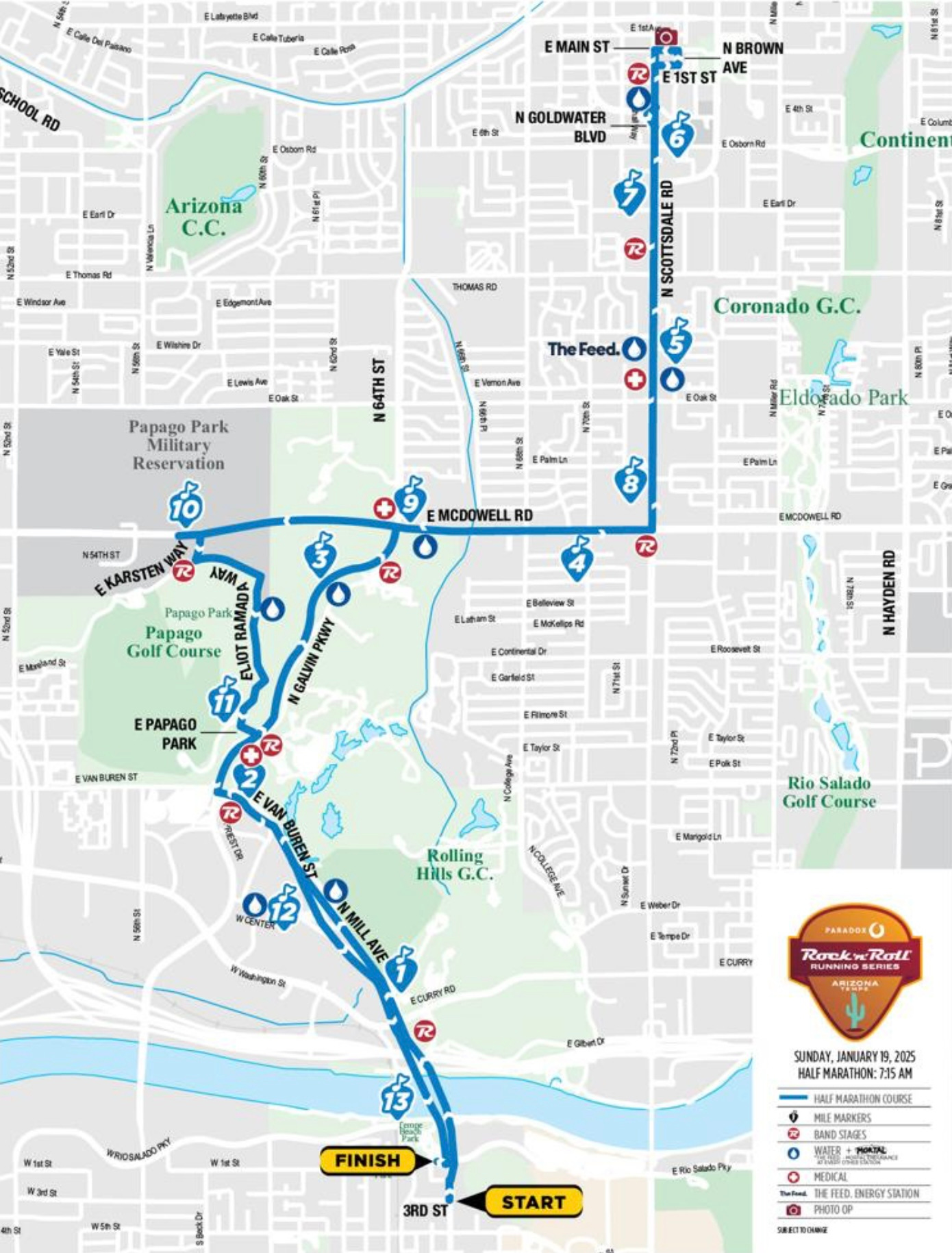 Phoenix Rock ’n’ Roll Half Marathon course map