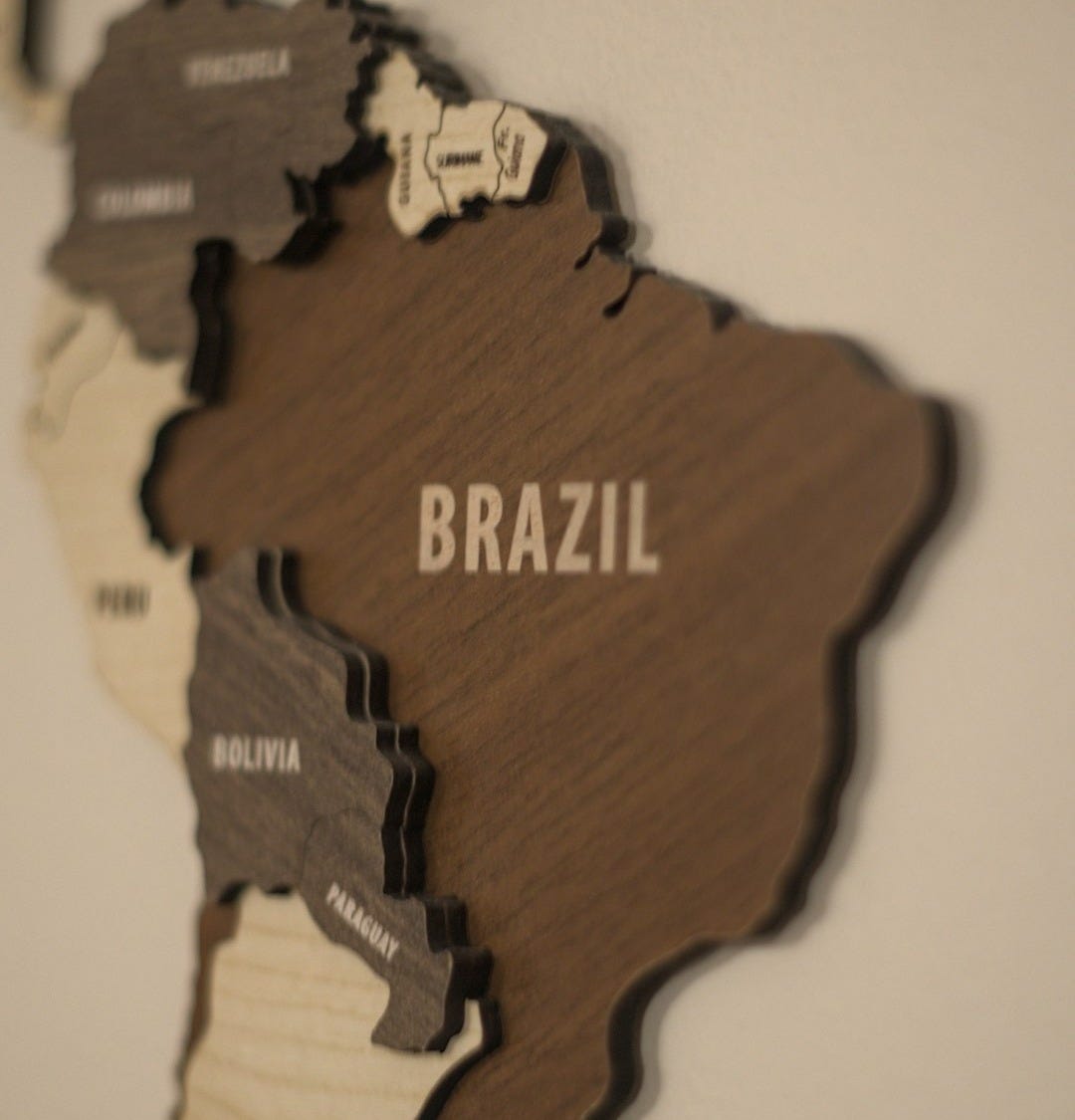 A wooden map of the world with countries A wooden map of the world with countries