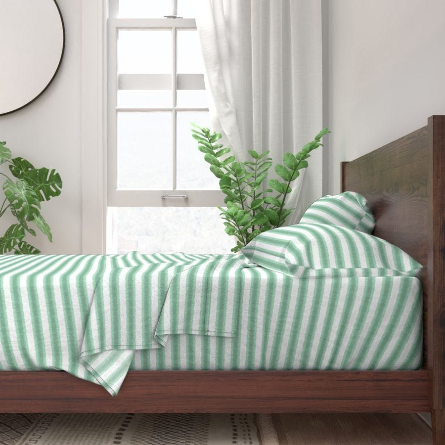 striped pistachio mint and white bedsheets and pillow cases