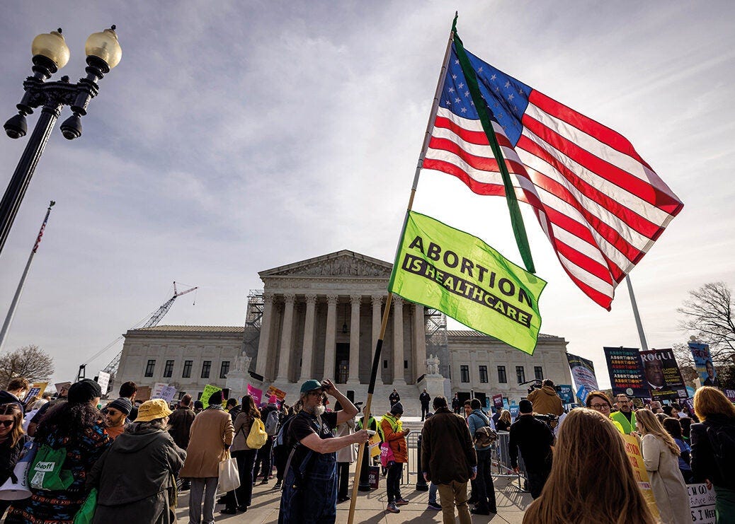 Photo shows Pro-choice demonstrators protesting and arguing outside the U.S. Supreme Court