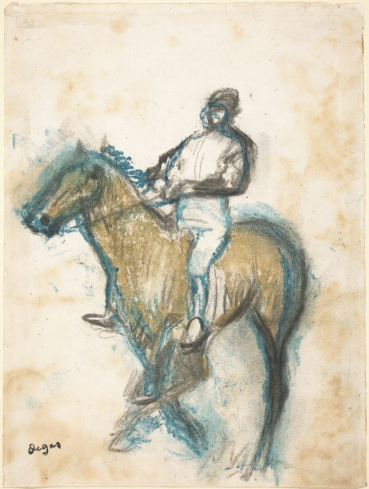 Jockeys in bright silks hold nervous thoroughbreds still before a race begins Jockeys in bright silks hold nervous thoroughbreds still before a race begins