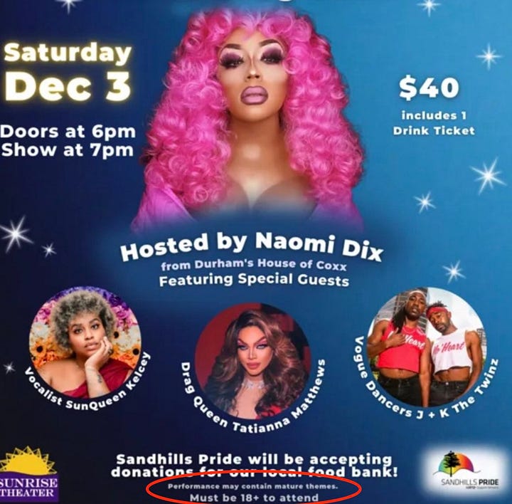 Both images are merely the fliers with information about the drag show and confirming children were not permitted to attend the event