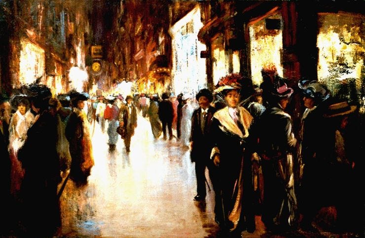 'De Venestraat in Den Haag bij avond' - Olieverf op doek: Frans Helfferich (bron: Simonis & Buunk)