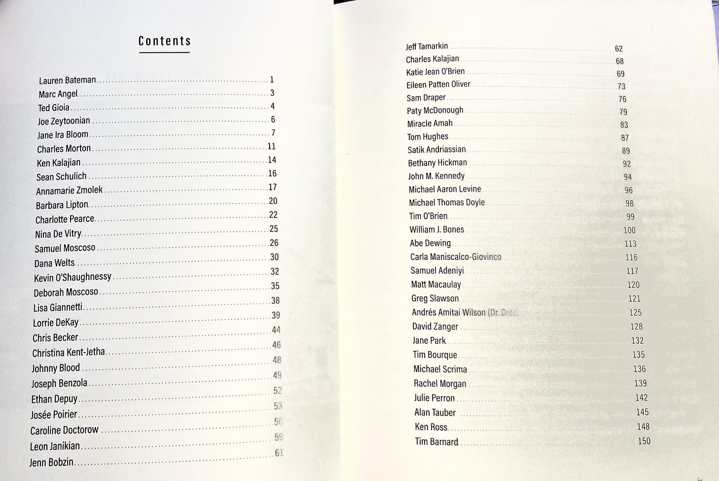 Photo of table of contents for the book Instrumental Passion