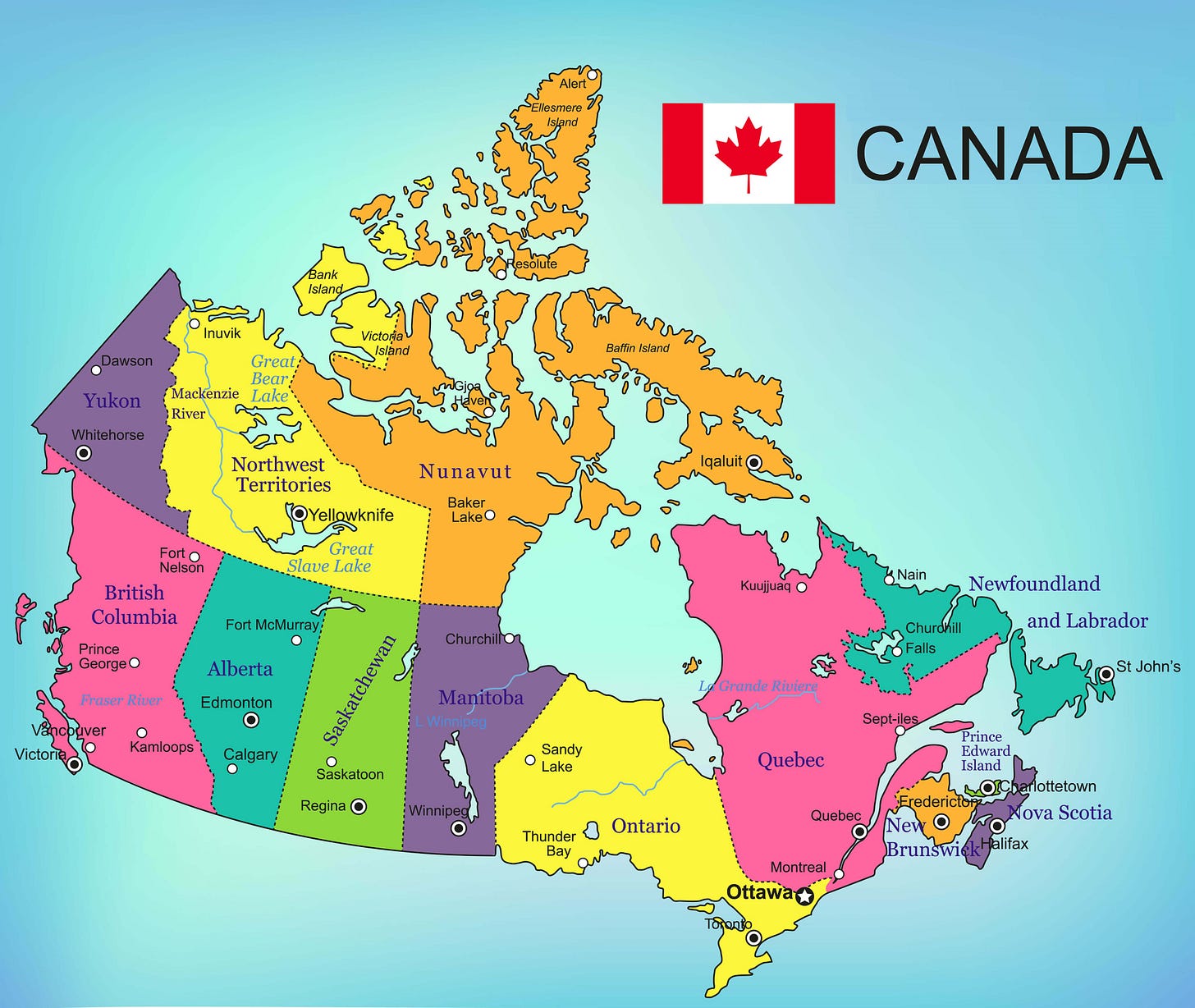 Map of Canada with provincial and territorial boundaries