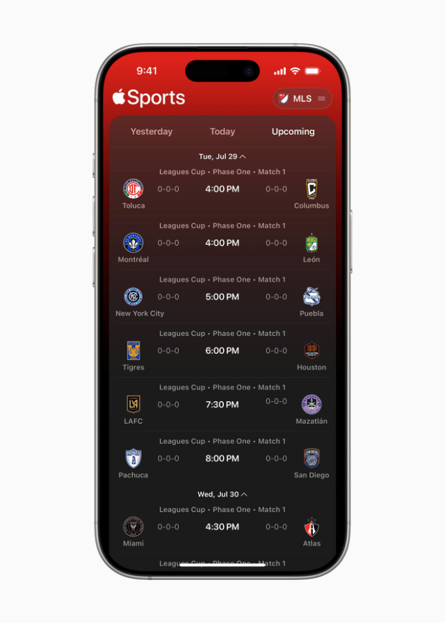 Available in Canada, Mexico, the UK, and the U.S., Apple Sports allows users to easily navigate between scores and upcoming games, as well as explore play-by-play information, team stats, and more. Available in Canada, Mexico, the UK, and the U.S., Apple Sports allows users to easily navigate between scores and upcoming games, as well as explore play-by-play information, team stats, and more.