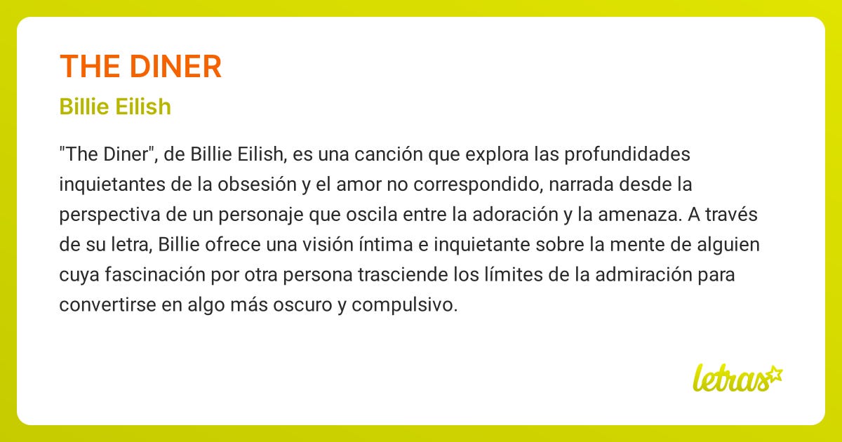 Significado de la canción THE DINER (Billie Eilish) - LETRAS.COM