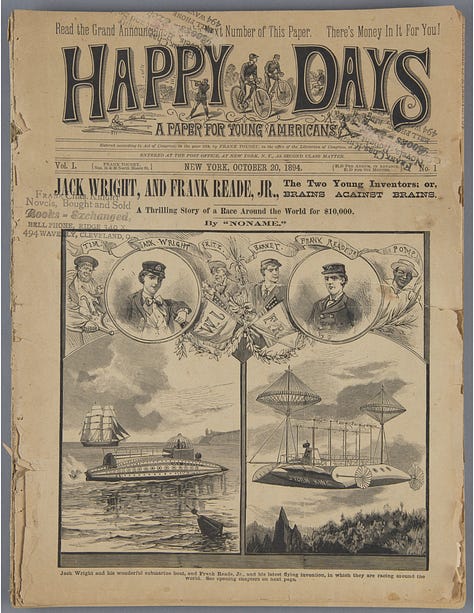 Dime Novels featuring Frank Reade Jr. and Jack Wright, boy inventors. 