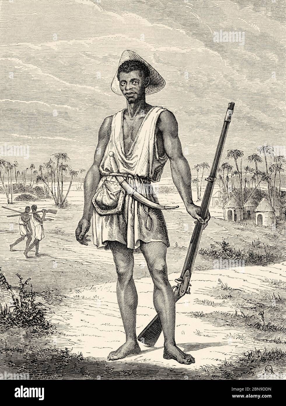 Army soldier with gun in jungle. Dahomey, Central Africa, Old 19th century  engraved illustration, Le Tour du Monde 1863 Stock Photo - Alamy