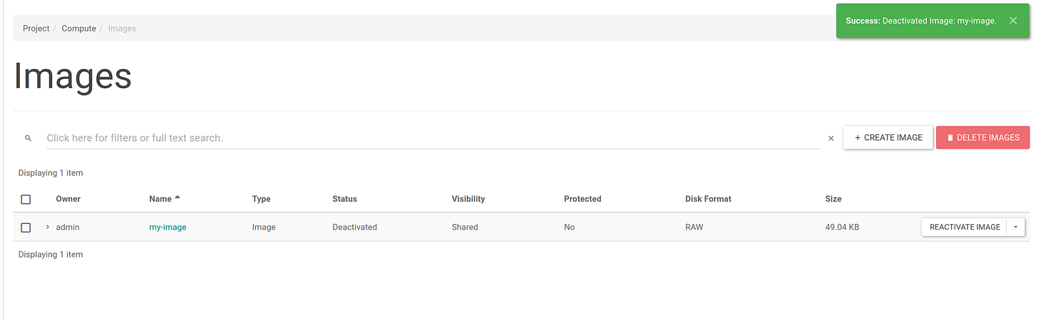 Successfully deactivated image