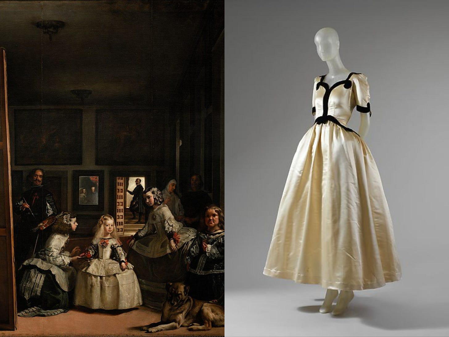Velasquez’s Las Meninas (Left) and Balenciaga Infanta dress (Right). Courtesy — Metropolitan Museum of Art, New York, USA
