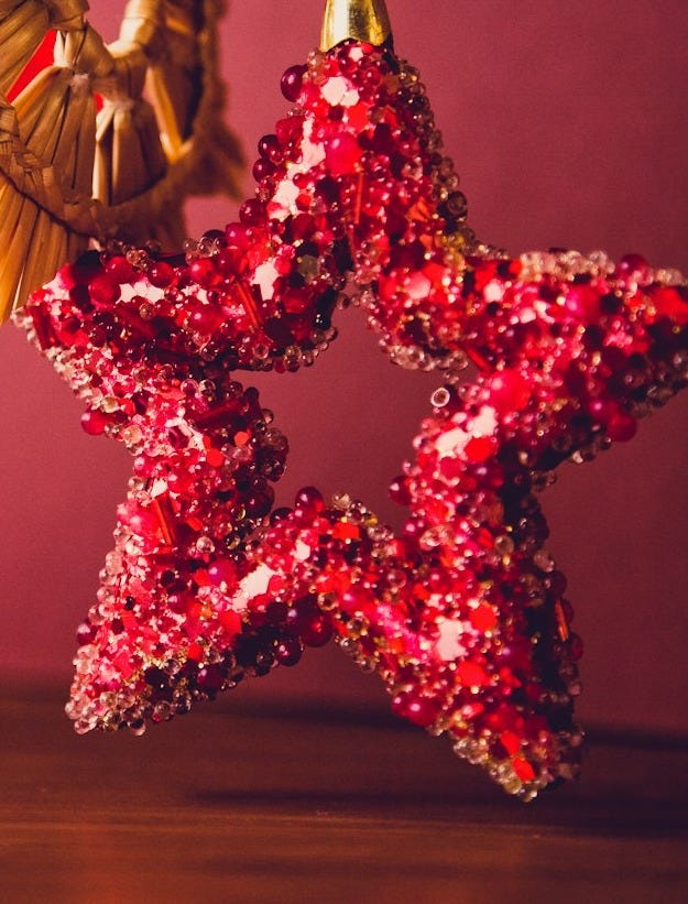 red sequined star handing decor