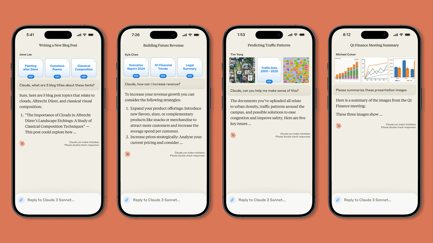 Screenshots of the Claude mobile app