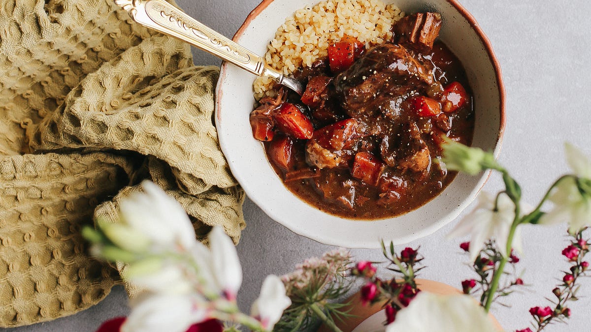 Slow cooked beef cheeks with balsamic & a hint of orange