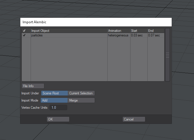 Lightwave recognized the alembic particles…