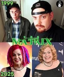 Creators of the iconic 'Matrix' films then and now... The Wachowski  brothers both transitioned to “women”: Larry to Lana and Andy to Lilly…👀