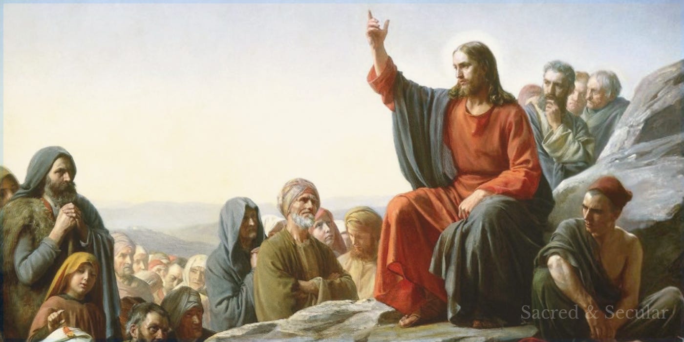 Carl Bloch’s painting of Jesus teaching a large crowd during the Sermon on the Mount, with listeners gathered closely around him on a hillside. Carl Bloch’s painting of Jesus teaching a large crowd during the Sermon on the Mount, with listeners gathered closely around him on a hillside.