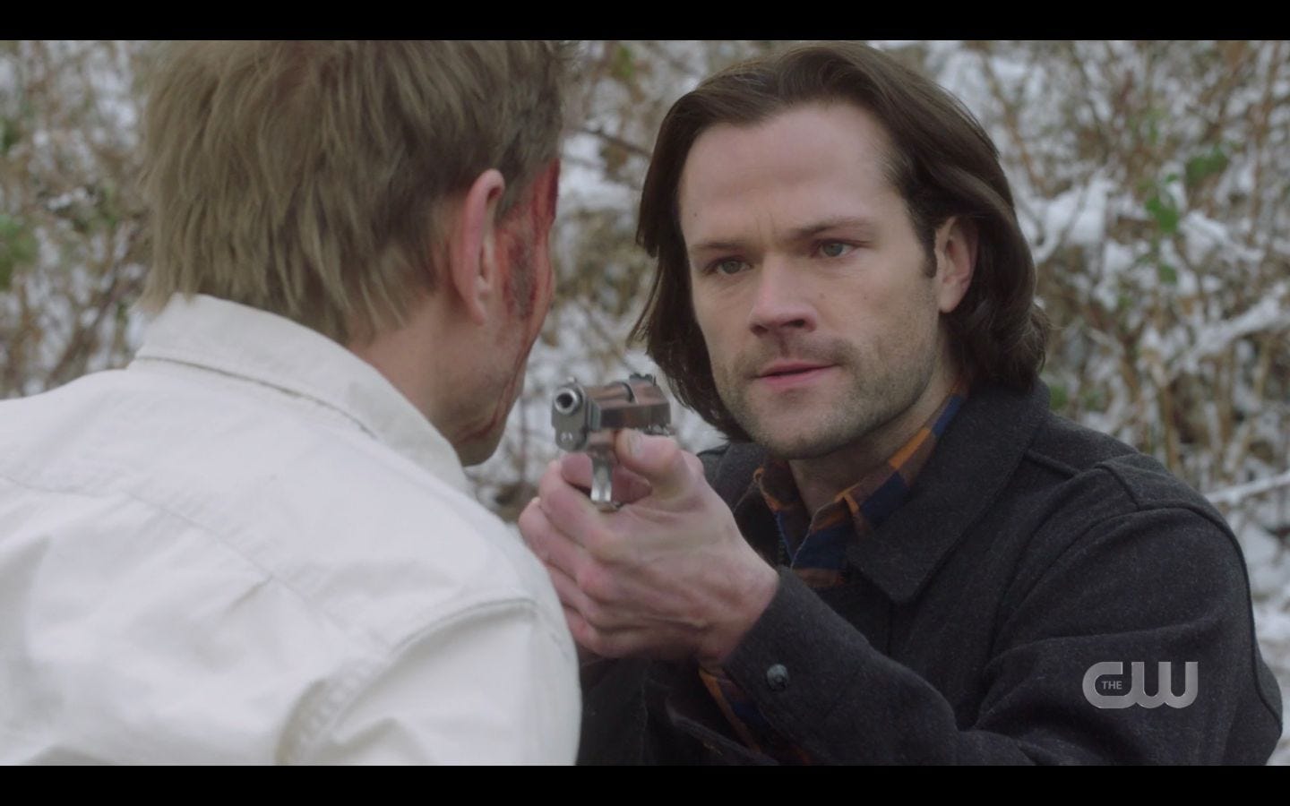 Sam Winchester with gun on Nick from behind SPN Game Night
