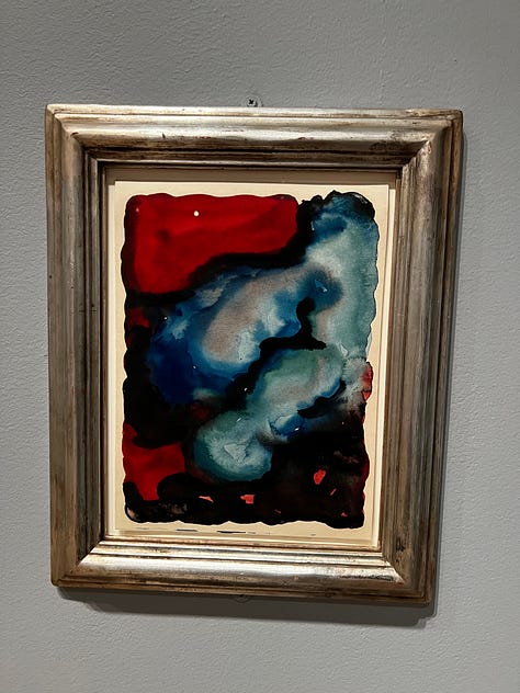 Images from the Georgia O'Keeffe show at the MoMA. Some are works on paper, mostly swirls; others are watercolors of nudes, sunrises, flowers, or rocks.