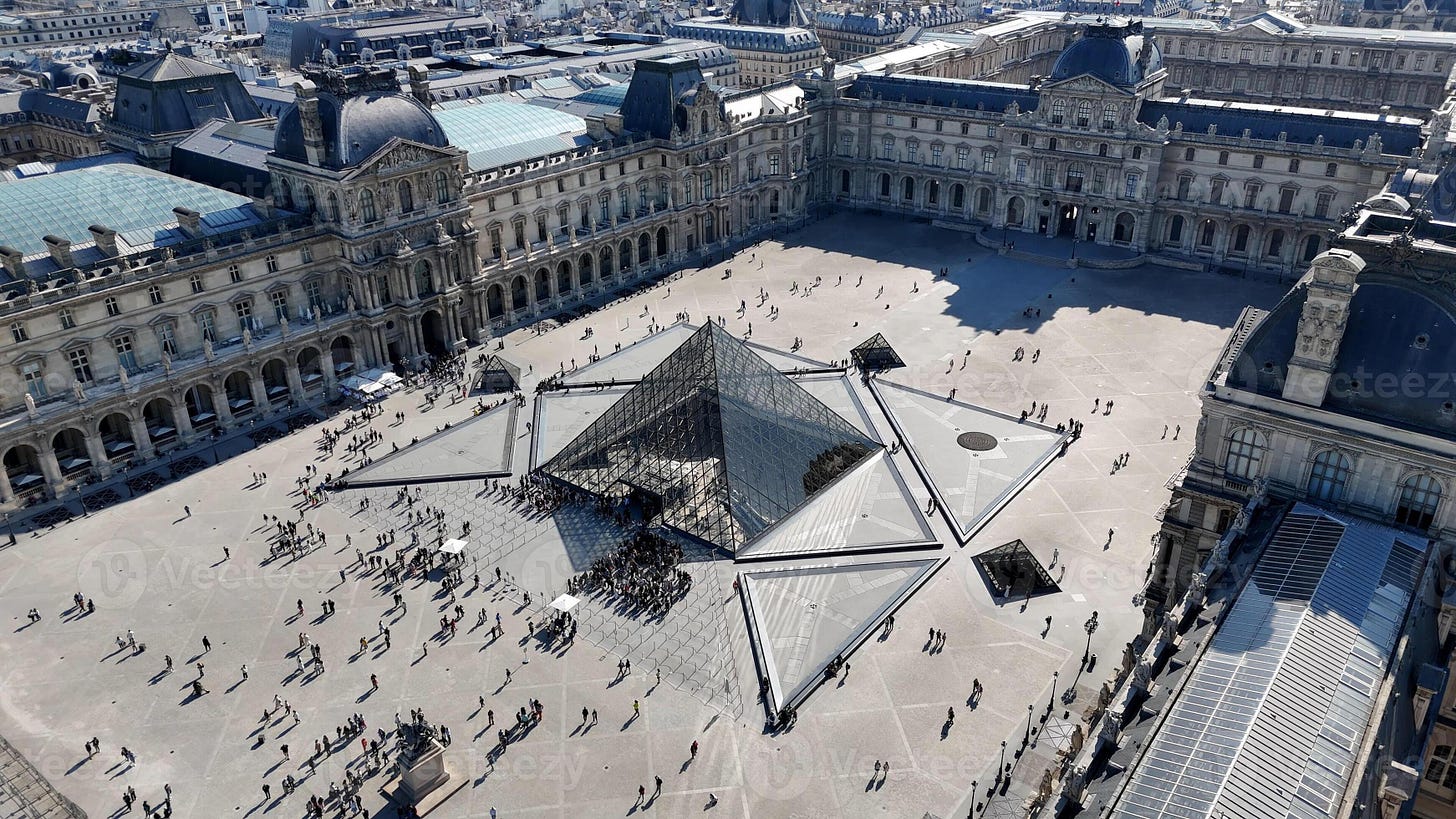 Above louvre museum in Paris ile de france in France . Awesome Cinematic.  65943191 Stock Photo at Vecteezy