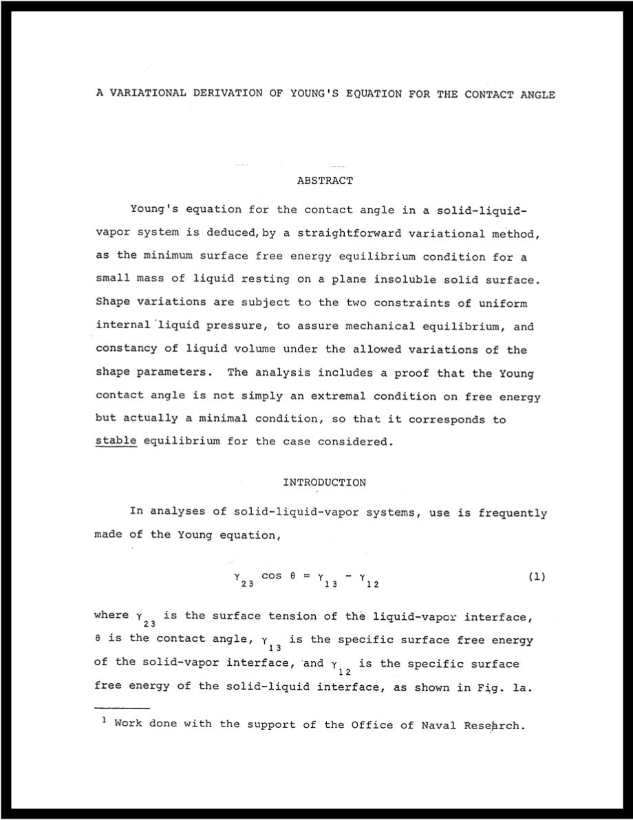 Paper: A Variational Derivation of Young's Equation for the Contact Angle Paper: A Variational Derivation of Young's Equation for the Contact Angle