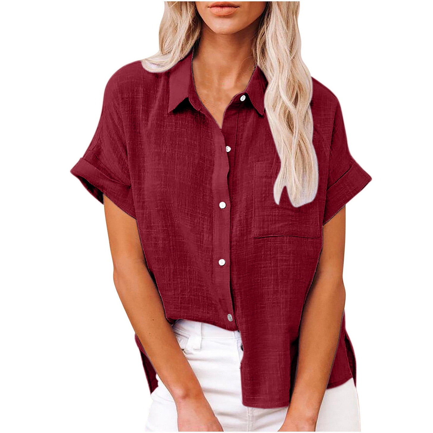 SincereX Womens Short Sleeve Summer Blouse Plus Size Button Down Shirt ...