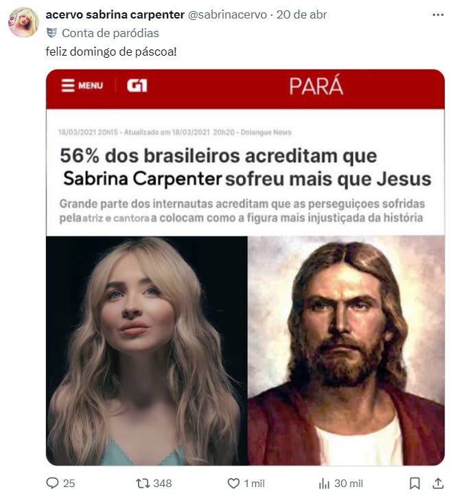 postagens bem humorados se tornaram uma característica do acervo de sabrina (twitter)