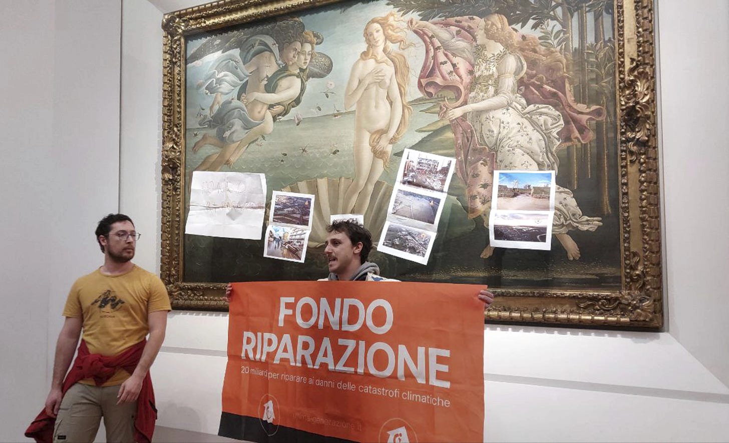 Climate activist at the Birth of Venus