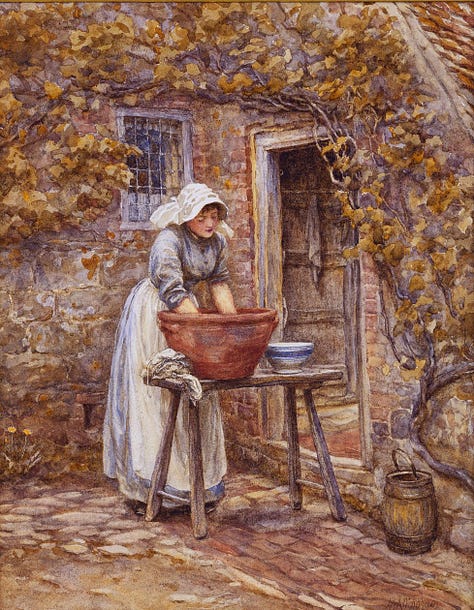 Cottage & Figures - Munstead Wood Gardens, Godalming, Surrey -Washing Day