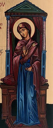 Byzantine icon Annunciation painted on wood 25x20 cm Romania 1