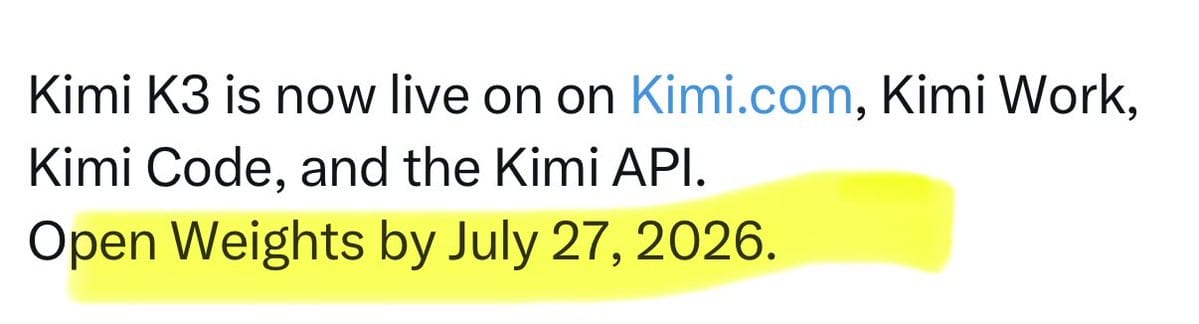 Kimi K3: 2,8 Billionen Parameter als offenes Frontier-Modell mit einer Million Token Kontext