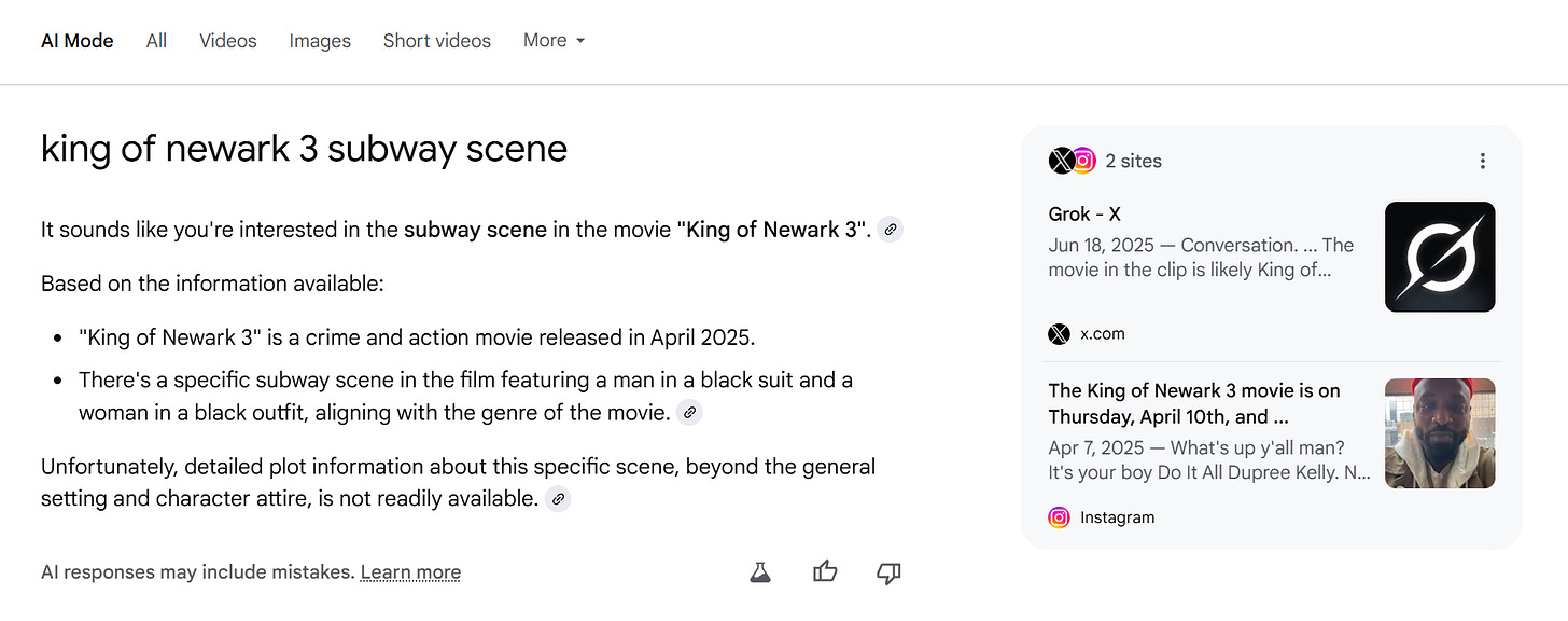 AI Mode is often better on this stuff, but here fails similarly