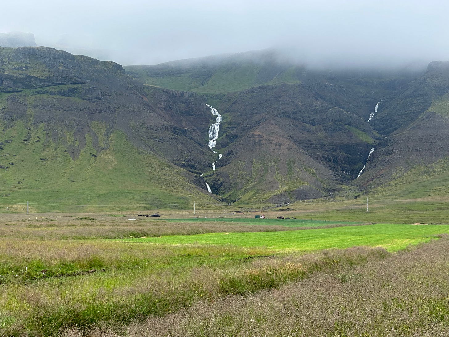 Mountains and waterfalls - roadside view on the Snaefellsnes Peninsula