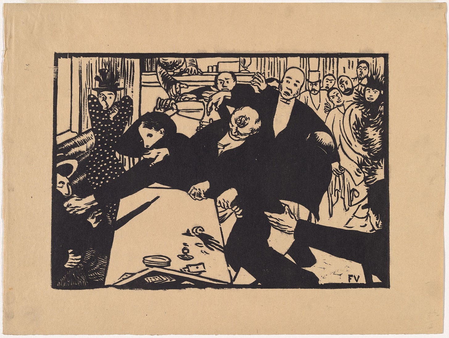 Vallotton , Félix | La rixe, ou, La scene au cafe [The brawl, or, the scene  at the cafe]