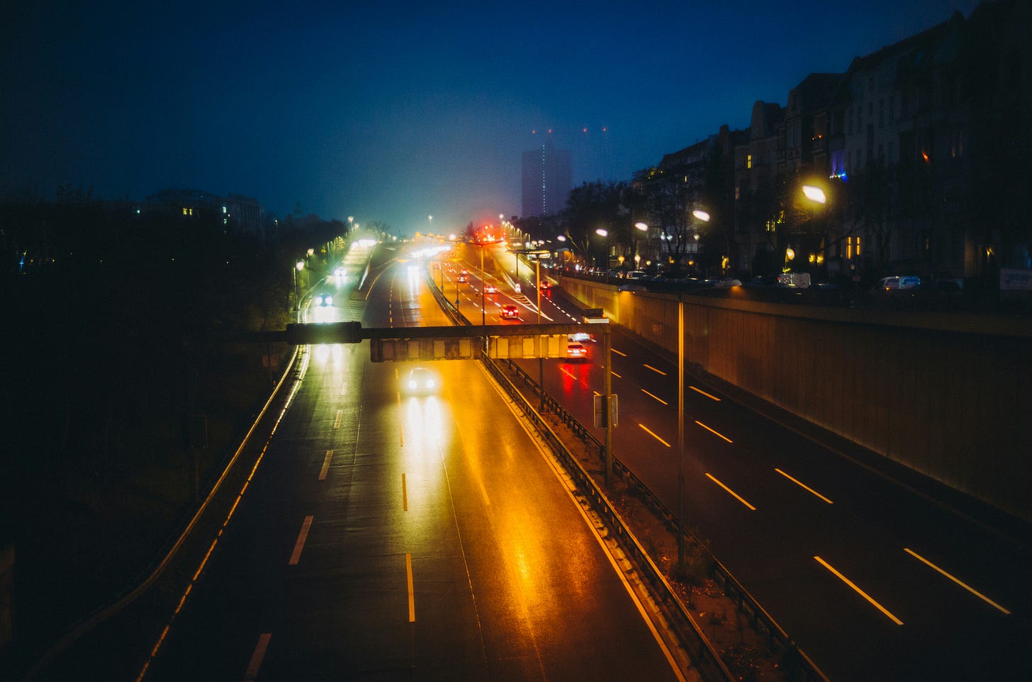 highway aerial photograph at night.