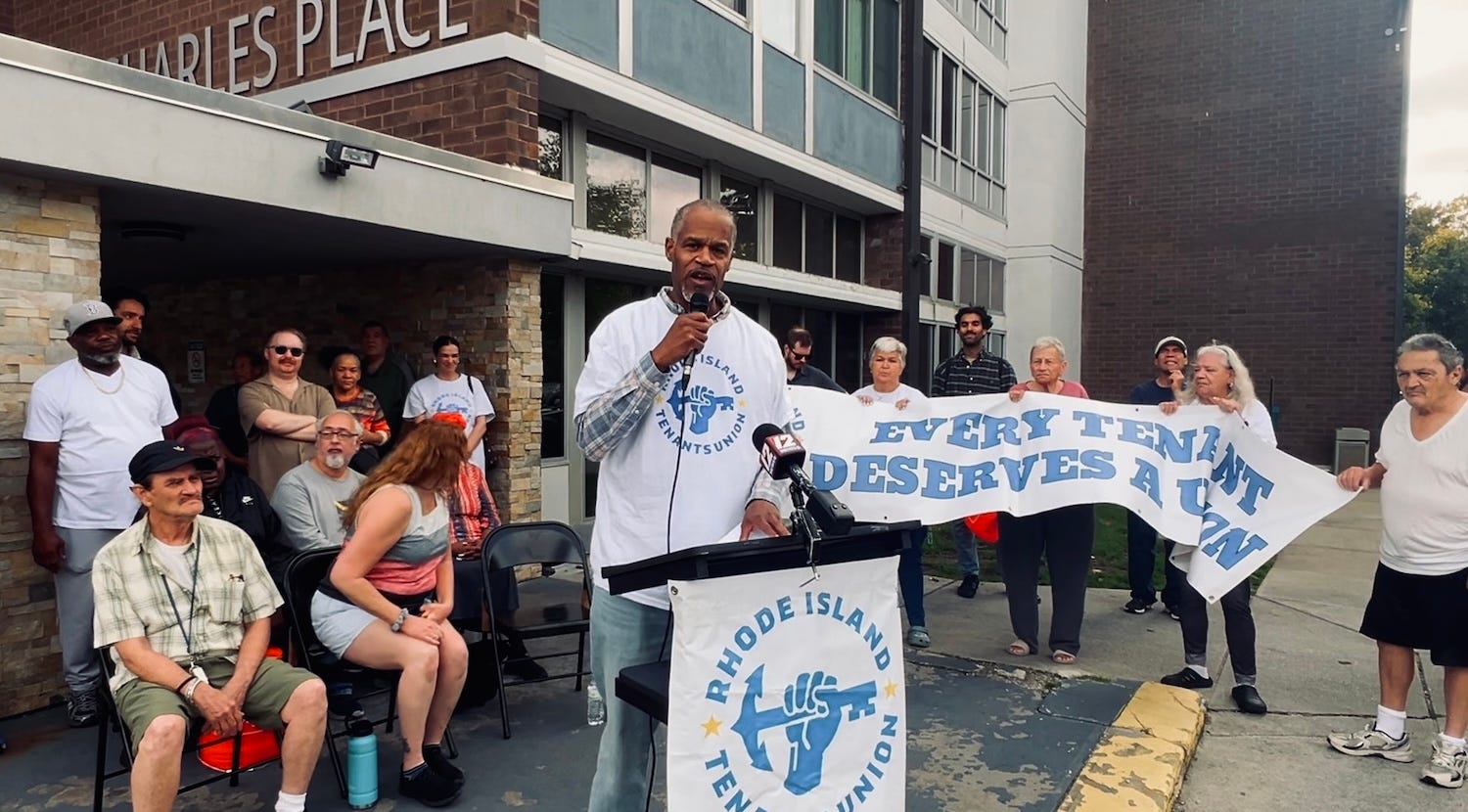 Tenants rally outside Charles Place Apartments to demand landlord ...