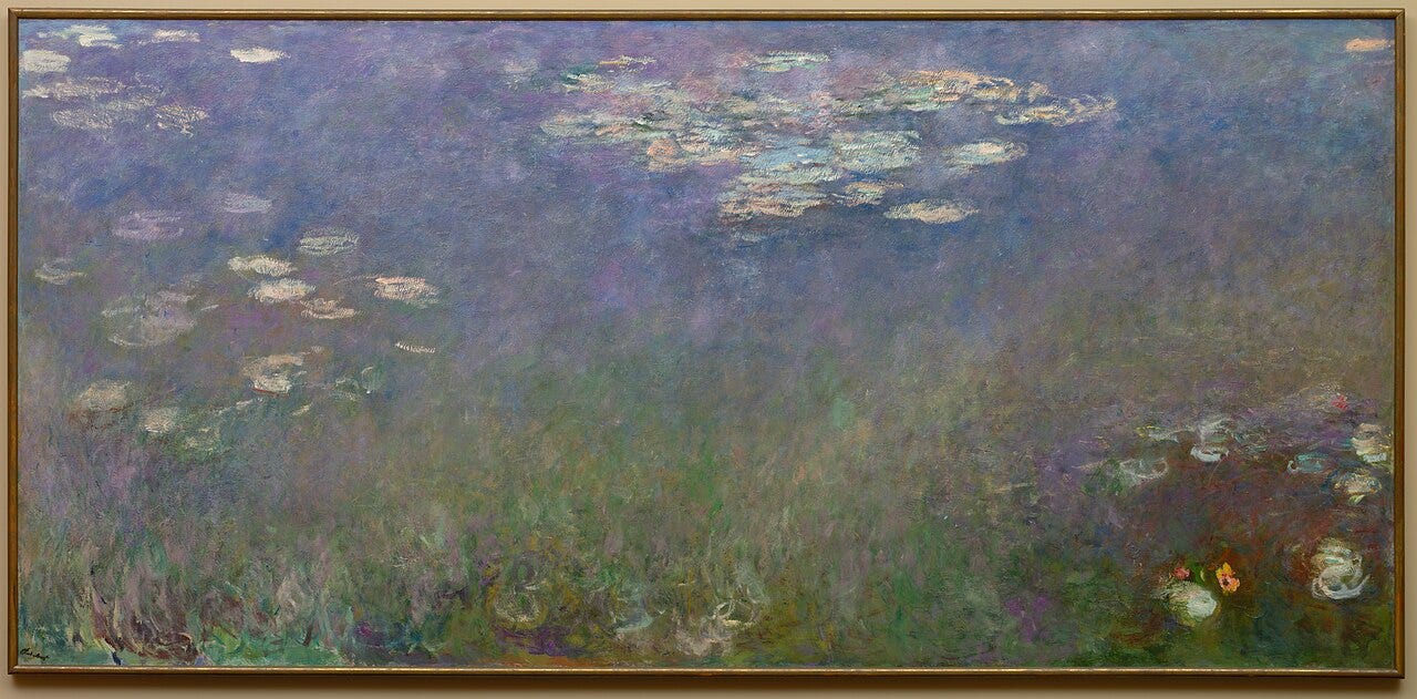 Pond surface with floating lilies