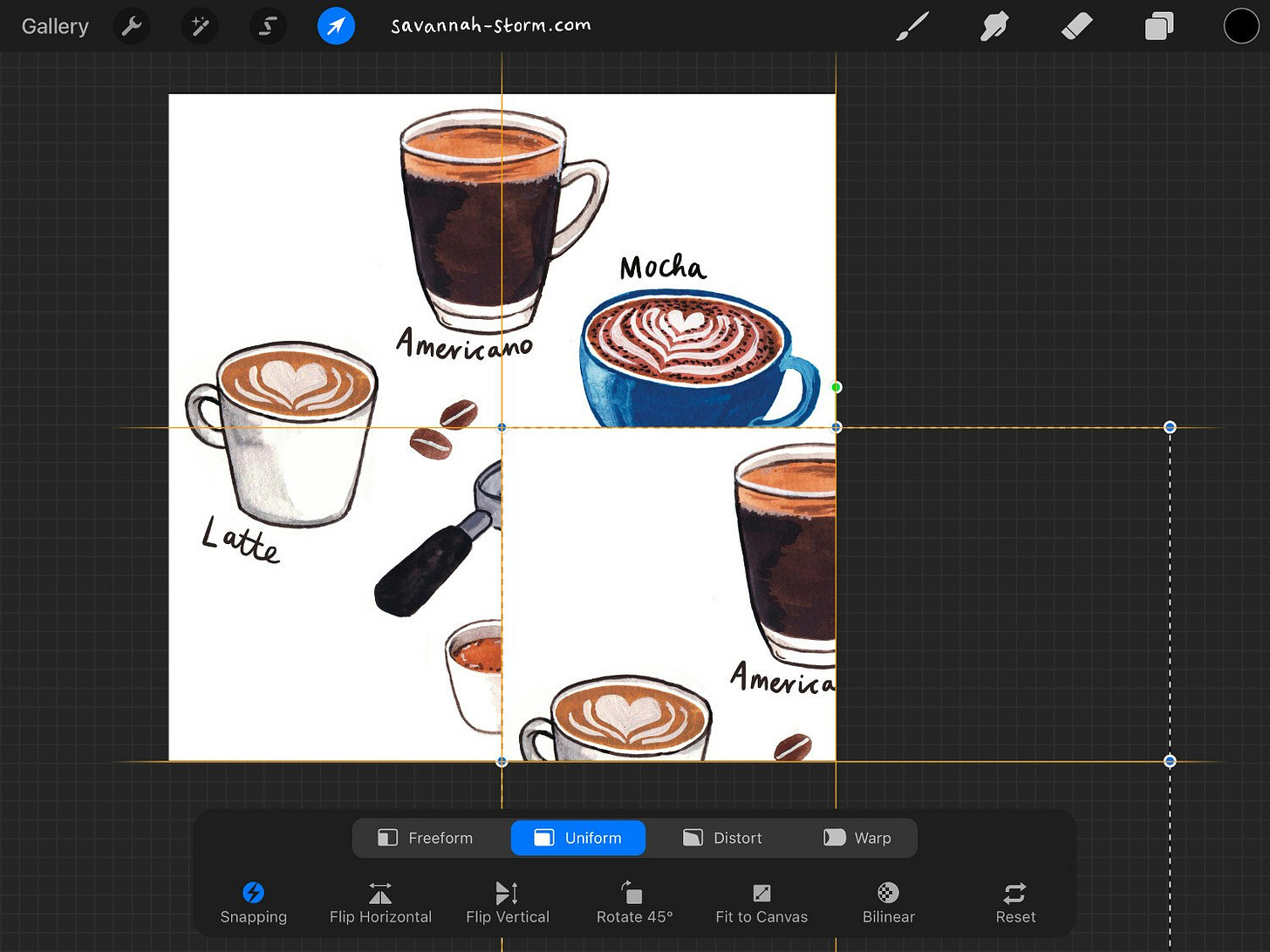 Screenshot of Procreate on the iPad, showing the process of creating an illustrated repeat pattern. Screenshot of Procreate on the iPad, showing the process of creating an illustrated repeat pattern.