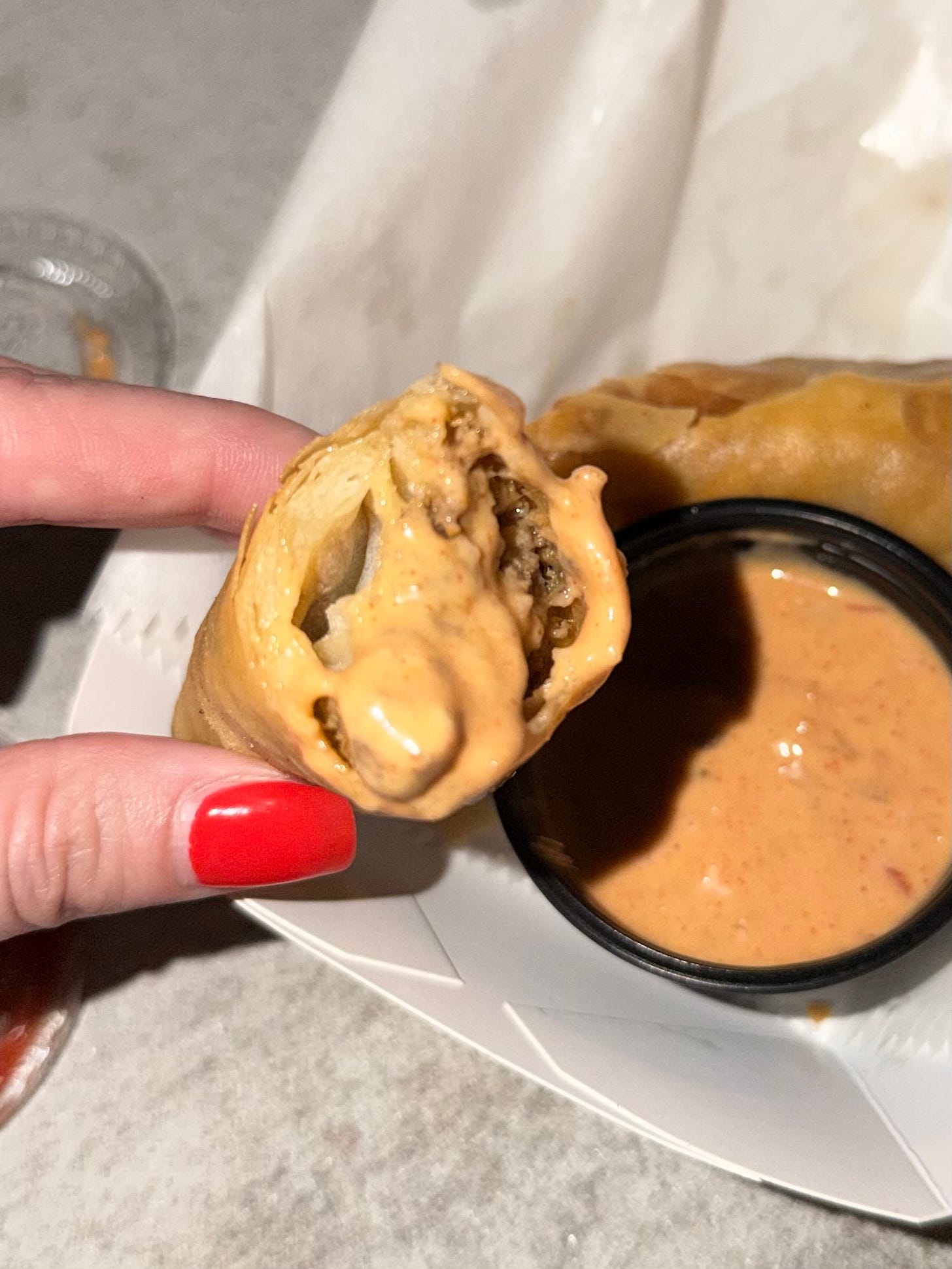 The famous cheeseburger spring rolls in Magic Kingdom The famous cheeseburger spring rolls in Magic Kingdom