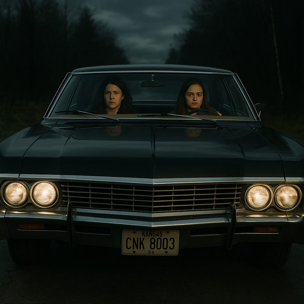 AI-Generated Fan Art Mashup of Lorelai Gilmore and Rory Gilmore driving an Impala in Supernatural | rmrk*st | Remarkist Magazine